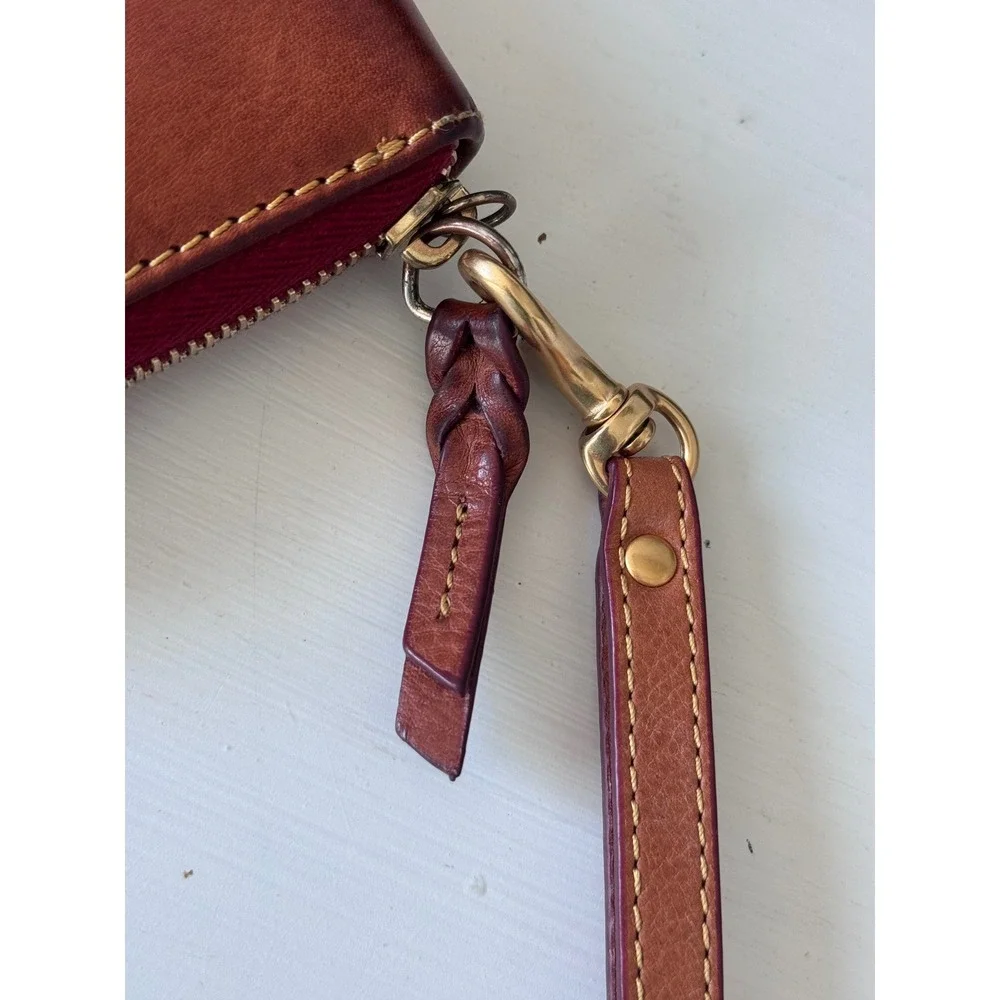 Dooney & Bourke Florentine Folded Zip Wristlet Cognac Leather Wallet